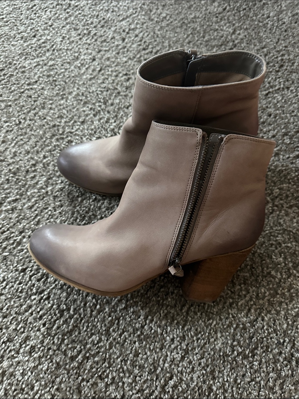 bp Taupe Leather Ankle Booties with Side Zip